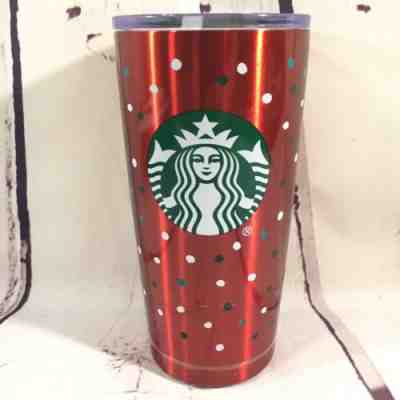 Starbucks Tumbler Stainless Steel Vacuum Red Tumbler Cup 20oz Polka Dot - Sold on eBay Jul, 14th 2019 for $21.50