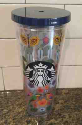 Starbucks Venti Tumbler Summer 24oz Butterflies & Flowers w/ Blue Lid - Sold on eBay Jul, 13th 2019 for $19.95