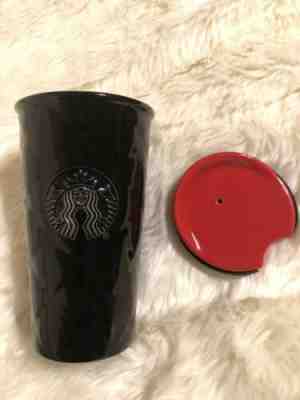 Starbucks Black Quilted Ceramic Tumbler Mug Siren 10 Oz Red Lid NWOT - Sold on eBay Jul, 13th 2019 for $24.50