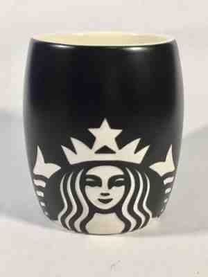 Starbucks coffee cup mug 2011 Matte Black with etched Siren Mermaid Barrel shape - Sold on eBay Jul, 13th 2019 for $17.99