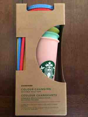 Starbucks 5 Pack Colour Changing Reusable Cold Cup With Color Lids Straws 24oz - Sold on eBay Jul, 13th 2019 for $80.00