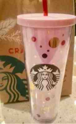 Starbucks BE JOYFUL Pink Polka Dot Cold Cup Venti Tumbler 24 fl oz Retired - Sold on eBay Jul, 13th 2019 for $29.88
