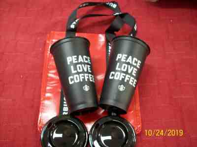 Starbucks 2019 Peace Love Coffee BLACK Reusable Travel Mug Cup Tumbler Plastic  - Sold on eBay Nov, 3rd 2019 for $16.99