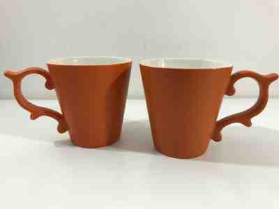 2 Starbucks Tazo Rococo Burnt Orange Mugs Coffee 2012 Tea Scroll Handle