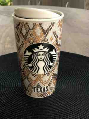 STARBUCKS 2015 Texas Snakeskin Rattlesnake Porcelain Travel Tumbler mug 12oz cup - Sold on eBay Nov, 2nd 2019 for $39.99