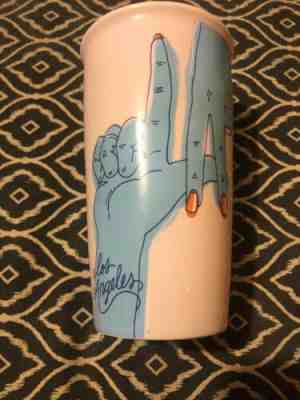 NEW Starbucks Los Angeles LA Hands Pink Cold  Ceramic Tumbler Cup with Cap 355ml - Sold on eBay Nov, 2nd 2019 for $20.20