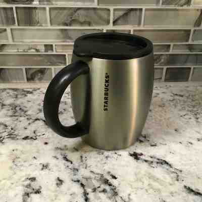 Starbucks 2013 Brushed Stainless Steel Barrel Desk Mug Rubber Handle 14 oz  - Sold on eBay Nov, 1st 2019 for $28.00