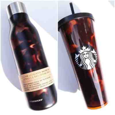 Starbucks Cold Cup Venti Tumbler & Stainless Steel Bottle Tortoise Shell Bundle - Sold on eBay Nov, 1st 2019 for $54.95