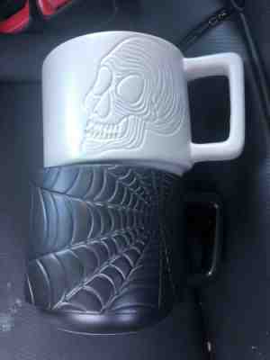 Starbucks 2019 Halloween Ceramic Mug Set of 2 Mugs Spiderweb Black Skull White  - Sold on eBay Nov, 1st 2019 for $30.00