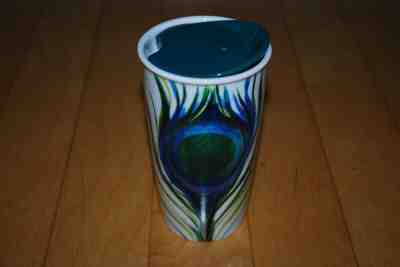 Starbucks 2015 Peacock Feather Ceramic Tumbler Mug w/Lid Green Blue - Sold on eBay Nov, 1st 2019 for $33.99