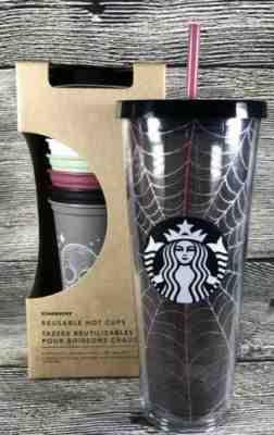 HTF ~ 2019 Starbucks Fall Halloween Spider Web Tumbler & 6 Reusable Hot Cups Set - Sold on eBay Nov, 1st 2019 for $59.98