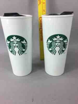 2 Starbucks Coffee 16 oz. White & Siren 2014 Ceramic To-Go Glasses - Sold on eBay Nov, 1st 2019 for $44.95