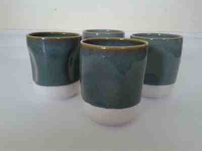 Starbucks 2008 Coffee Mugs Tea Cups Set of 4 Green White Pottery Indented Sides  - Sold on eBay Nov, 1st 2019 for $28.99
