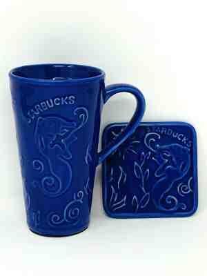 Starbucks Cobalt Blue Siren Chaleur Tall Embossed Travel Mug Coaster Vintage - Sold on eBay Nov, 1st 2019 for $35.99