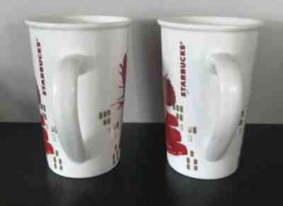 Set of 2 Starbucks 2014 Red White Starburst Tall Holiday Coffee Mugs Cups 12oz - Sold on eBay Oct, 31st 2019 for $16.00