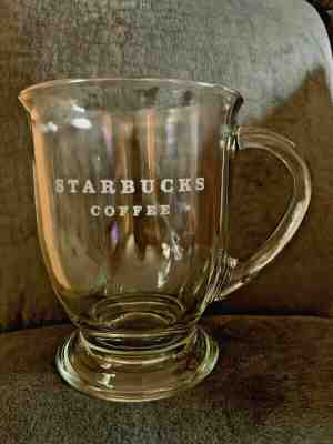 STARBUCKS Clear Etched Glass Pedestal Coffee / Tea  Mug 16 oz. NEW! - Sold on eBay Oct, 31st 2019 for $15.00
