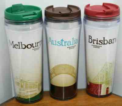 Starbucks Australia Melbourne Brisbane set Travel Tumbler Mug Cup Lot of 3 2004  - Sold on eBay Oct, 31st 2019 for $64.99