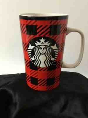 Starbucks Tall Coffee Cup Red Black Plaid Black Siren Mermaid Logo 16oz Mug 2014 - Sold on eBay Oct, 31st 2019 for $16.99