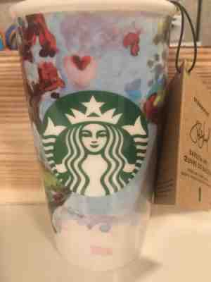 Starbucks 2015 Barista Art Shelby Kregel Watercolor Ceramic Tumbler Travel Mug - Sold on eBay Oct, 31st 2019 for $26.99
