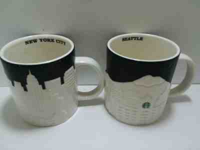 Starbucks Mug Cup 2012 16 oz Collector Series Seattle Skyline New York 3D Set  - Sold on eBay Oct, 31st 2019 for $33.15