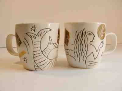 Starbucks Coffee Mugs Set of 2 Mermaid Siren 2013 Anniversary Gold Accents NEW - Sold on eBay Oct, 31st 2019 for $35.99