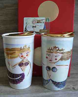 Two Starbucks Siren Gold Lid Tumblers & Gift Card 2014 & 2015 Mermaid Dot New - Sold on eBay Oct, 31st 2019 for $114.29