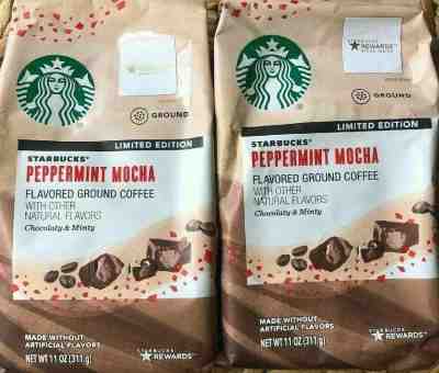 Starbucks Peppermint Mocha Flavored Ground Coffee (2) 11oz. Sealed Bags  - Sold on eBay Oct, 31st 2019 for $34.99