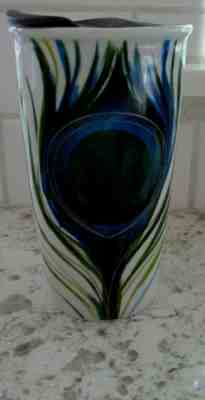 NEW 2015 STARBUCKS CERAMIC TO GO CUP PEACOCK FEATHER TRAVEL TUMBLER MINT! NEW - Sold on eBay Oct, 30th 2019 for $21.99