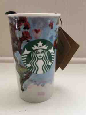 Starbucks 2015 Barista Art Shelby Kregel Watercolor Ceramic Tumbler Travel Mug - Sold on eBay Oct, 30th 2019 for $19.99