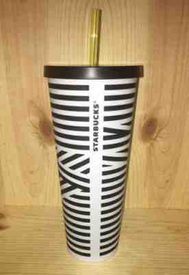 Starbucks Black & White 24oz plastic tumbler with straw . - Sold on eBay Oct, 30th 2019 for $26.99