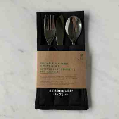 Starbucks Reusable Flatware & Napkin Set Utensils Silver Cutlery Dinnerware - Sold on eBay Oct, 30th 2019 for $30.00