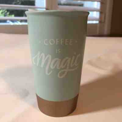 STARBUCKS AQUA COFFEE IS MAGIC 12 OZ. CERAMIC TRAVEL COFFEE MUG CUP NEW - Sold on eBay Oct, 30th 2019 for $15.00