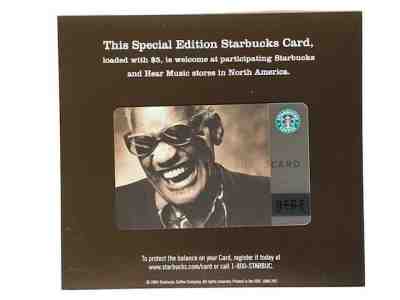 Starbucks Card 2004 Ray Charles Hear Music Box Of Genius w original backing card - Sold on eBay Oct, 30th 2019 for $28.99