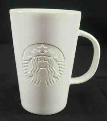 Starbucks Ceramic 12 Oz Coffee Mug 2014 White On White Embossed Siren Logo Rare - Sold on eBay Oct, 30th 2019 for $19.98