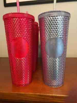 Starbucks Venti Bling Platinum + Hot Pink Studded 24oz Tumbler Cup Set Rare - Sold on eBay Oct, 30th 2019 for $160.00