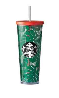 Starbucks Cold Travel Cup Green Leaves and Lace Siren Mermaid 24 oz - Sold on eBay Oct, 30th 2019 for $20.00