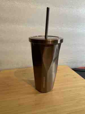 Starbucks Metal Tumbler Cup Straw Lid Geometric Rose Gold Faceted 2012 16 oz - Sold on eBay Oct, 30th 2019 for $21.99