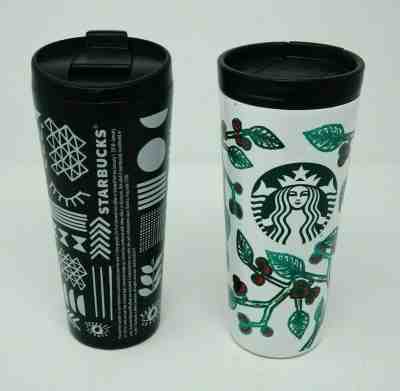 2 STARBUCKS STAINLESS STEEL MUGS 16oz 2017 2018 HOLLY BERRY CHALK TUMBLER TRAVEL - Sold on eBay Oct, 30th 2019 for $34.95