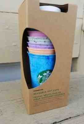 Starbucks Reusable 16 oz Plastic Hot Cups 6 Cups 6 lids Marble Summer 2019 - Sold on eBay Oct, 30th 2019 for $25.00