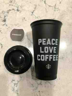 Starbucks Peace Love Coffee Black 16oz Reusable Plastic Travel Cup - NEW - Sold on eBay Oct, 30th 2019 for $21.79