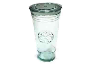 STARBUCKS COFFEE Green Recycled Glass 20oz NO STRAW Cold Cup MADE IN SPAIN - Sold on eBay Oct, 30th 2019 for $64.99