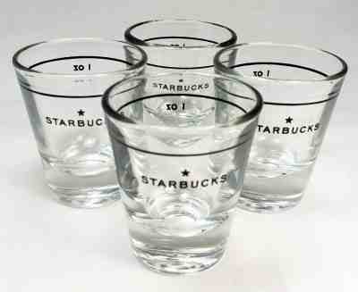 4 Starbucks Coffee 1 Oz Espresso Liquor Shot Glass Black Star Single Stripe Cups - Sold on eBay Oct, 30th 2019 for $34.95