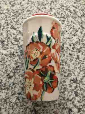 2015 STARBUCKS RED ORANGE FLORAL 10 oz. CERAMIC TUMBLER TRAVEL MUG W/LID Rare - Sold on eBay Oct, 29th 2019 for $18.00
