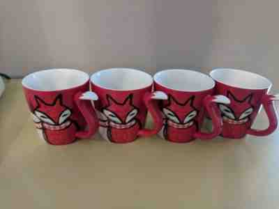 Starbucks Red Fox Mug 2016 Coffee Cup Red Scarf Tail Handle 12 oz Set 4 - Sold on eBay Oct, 29th 2019 for $15.00