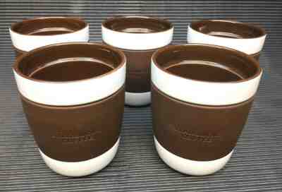 5 Starbucks 2009 Brown White Ceramic Mugs with Rubber Grip Coffee Cup 12 oz Lot - Sold on eBay Oct, 29th 2019 for $38.00