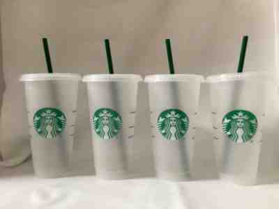 Set of 4 Starbucks Reusable Plastic Venti Cup Clear Frosted 24oz Cold Beverage - Sold on eBay Oct, 29th 2019 for $27.90