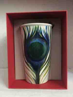 Starbucks Coffee Peacock Feather Traveler Tumbler Mug 2015 Dot Collection NIB! - Sold on eBay Oct, 29th 2019 for $39.99