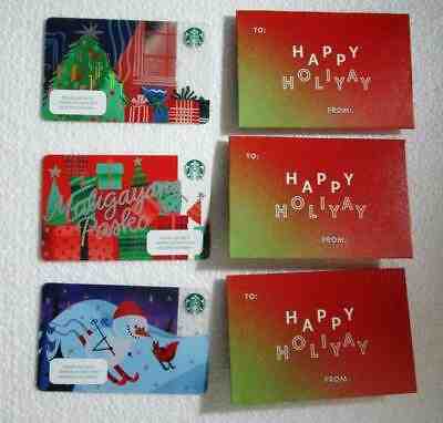 2019 STARBUCKS SET 3  Christmas Snowman TREE Maligayang Pasko card PHILIPPINES 