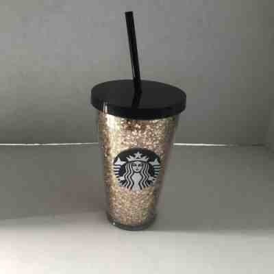 NEW Starbucks 2018 Holiday Glitter Gold and Black Cold Cup Tumbler 16oz  - Sold on eBay Oct, 28th 2019 for $18.00