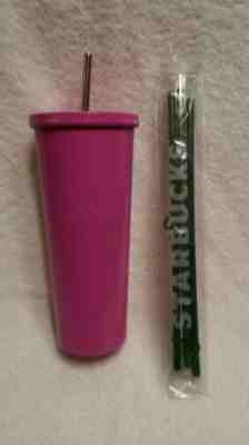Starbucks Pink Magenta Stainless Cold Cup 24oz W/ 3 EXTRA Green Straws NWT  2015 - Sold on eBay Oct, 28th 2019 for $49.00